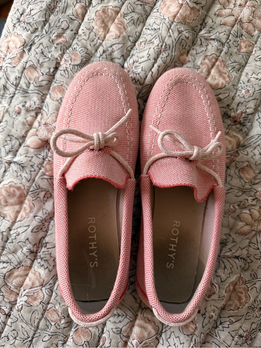 Rothy's Pink Knit Moccasin Loafers with Bow
